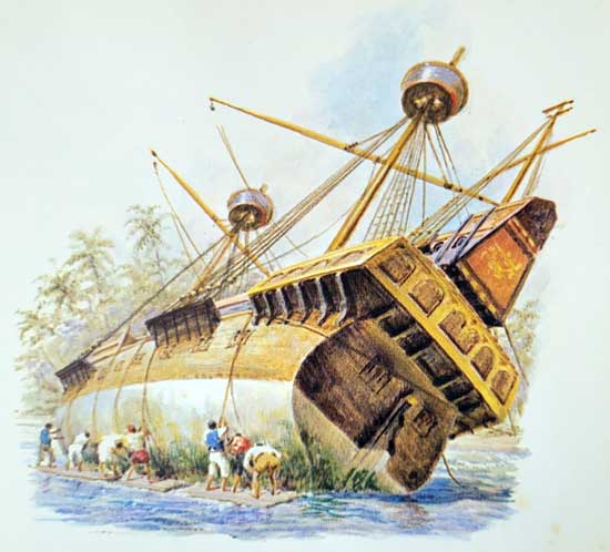 Pirate sloop undergoing refit
